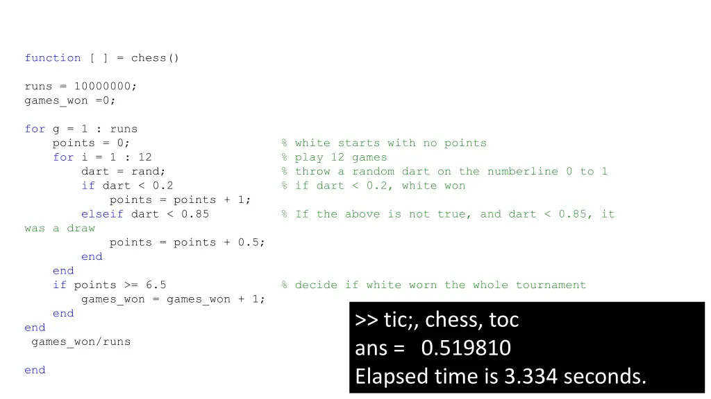 function chess runs 10000000 games