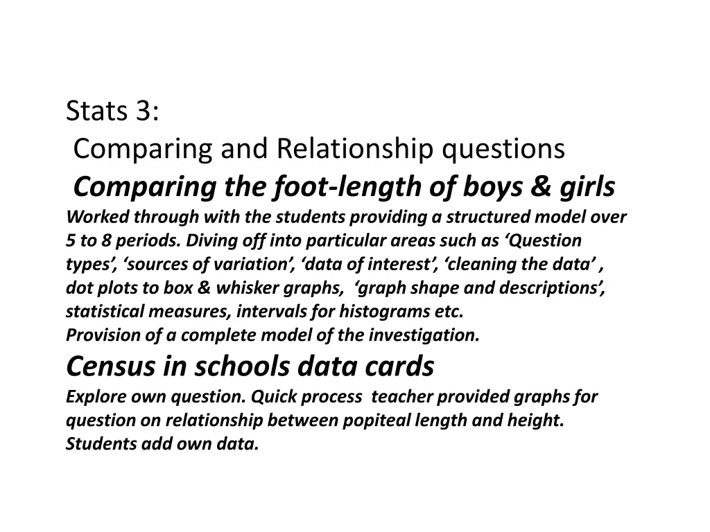 stats 3 comparing and relationship questions