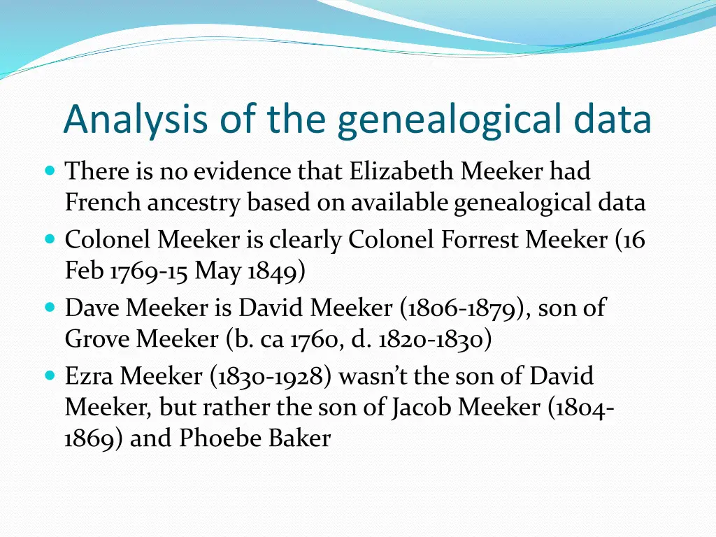 analysis of the genealogical data