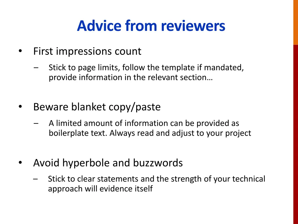 advice from reviewers