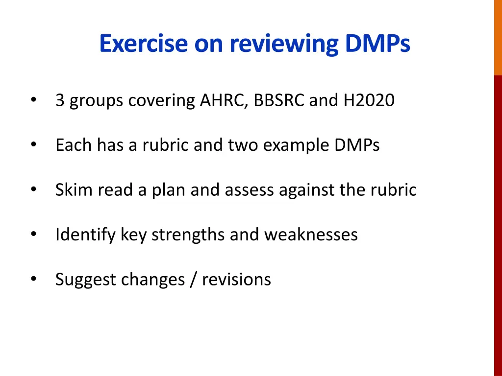 exercise on reviewing dmps