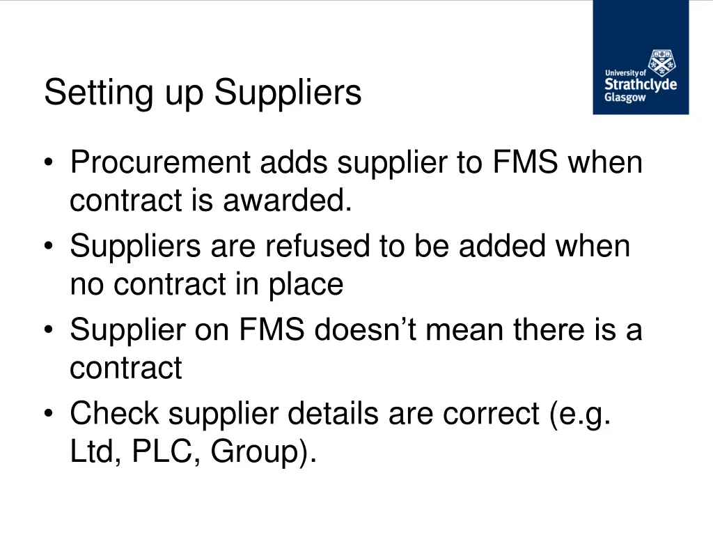 setting up suppliers