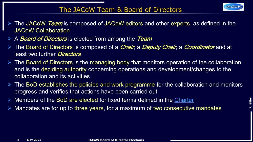 the jacow team board of directors