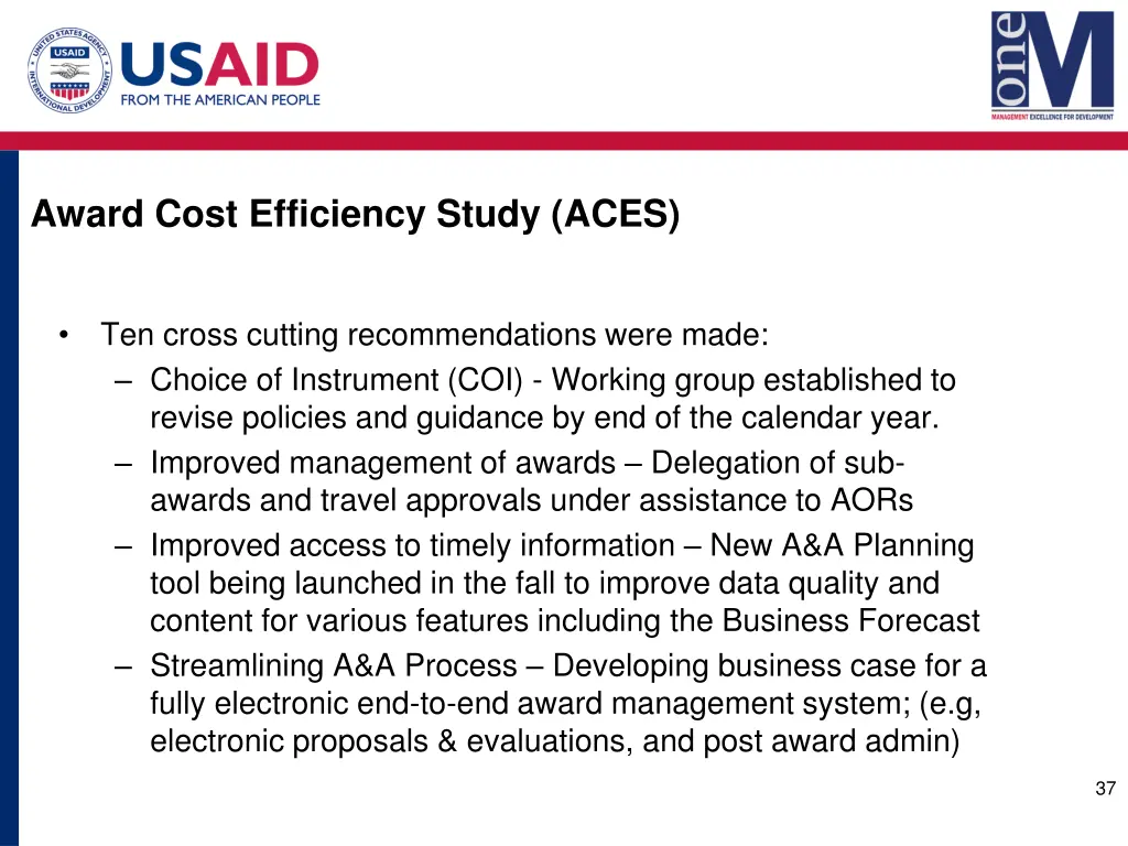 award cost efficiency study aces 1