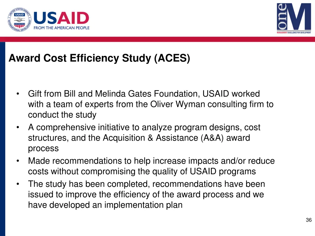 award cost efficiency study aces