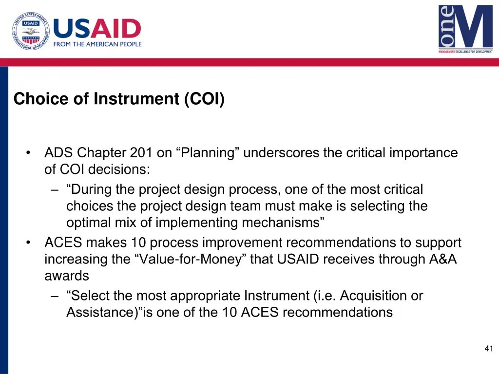 choice of instrument coi