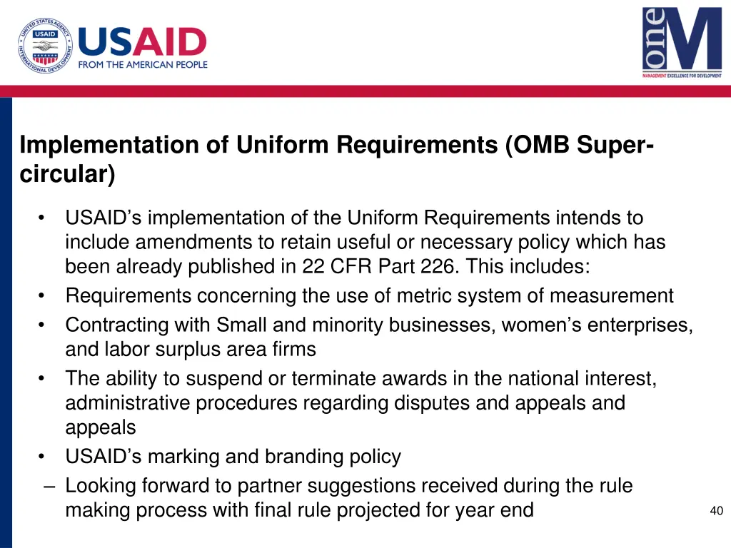 implementation of uniform requirements omb super 2