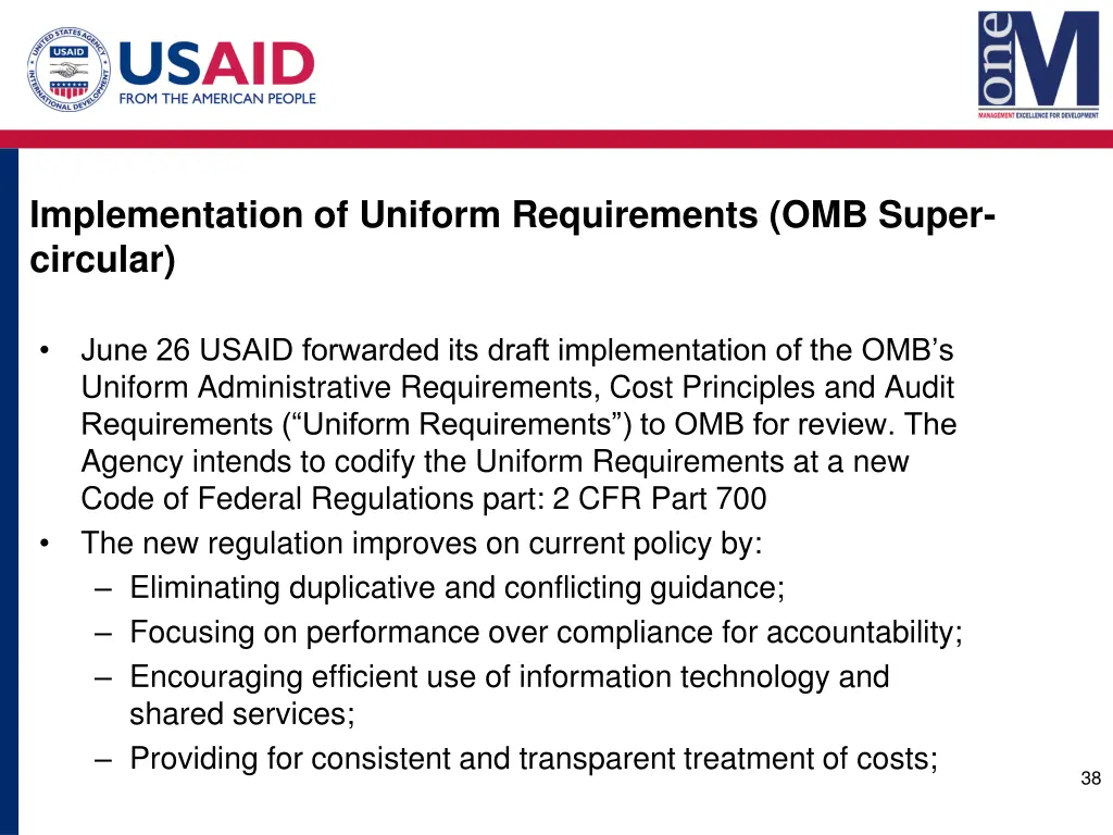 implementation of uniform requirements omb super