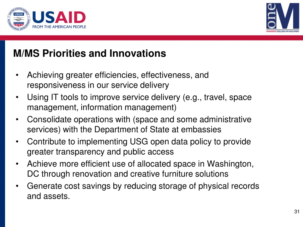 m ms priorities and innovations