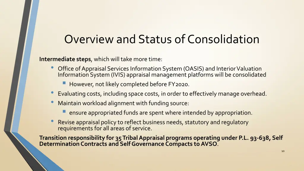 overview and status of consolidation 1