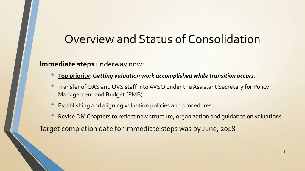 overview and status of consolidation