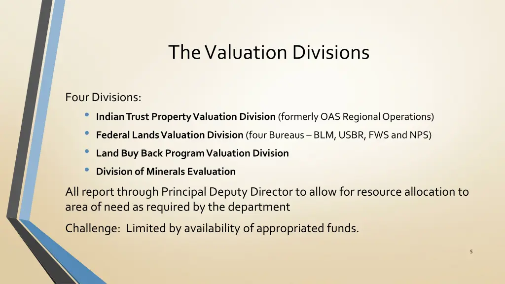 the valuation divisions