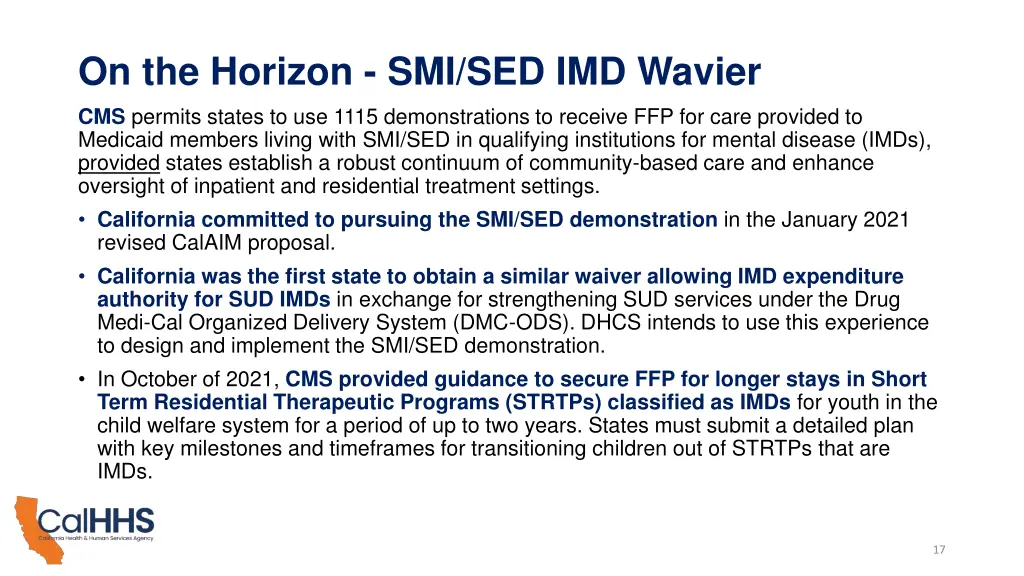 on the horizon smi sed imd wavier cms permits