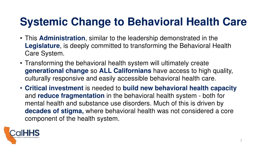 systemic change to behavioral health care