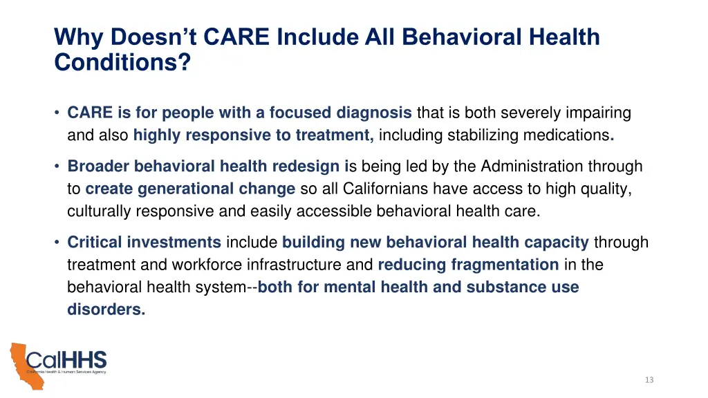 why doesn t care include all behavioral health