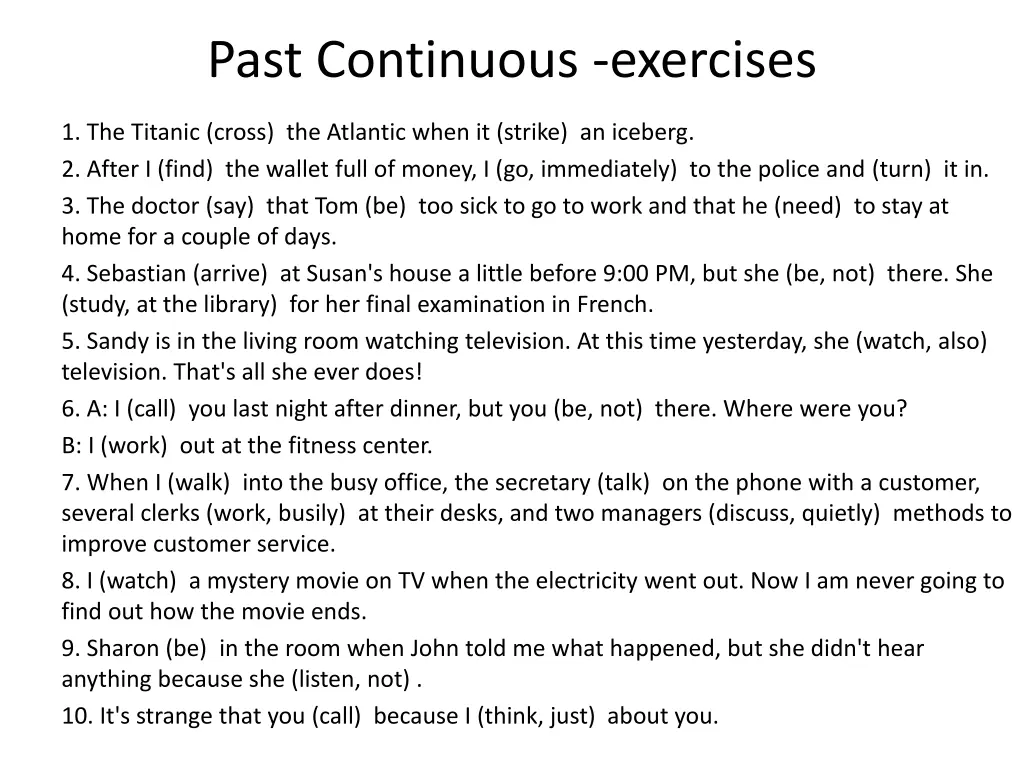 past continuous exercises