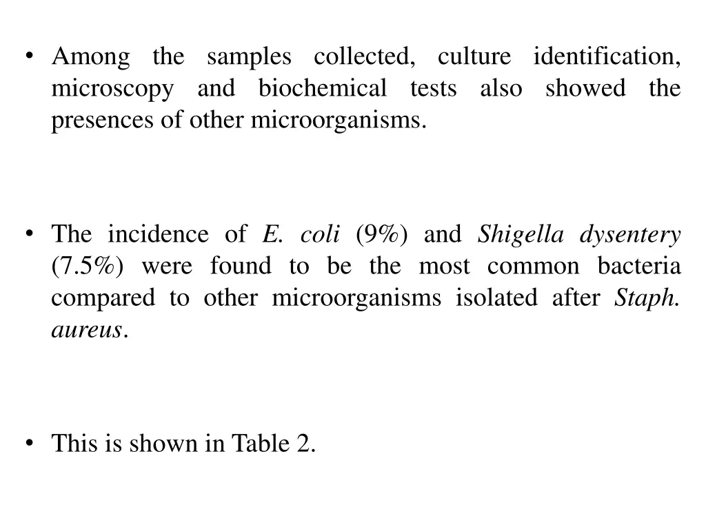 among the samples collected culture