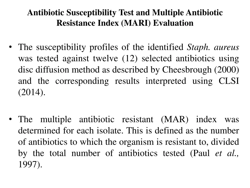 antibiotic susceptibility test and multiple