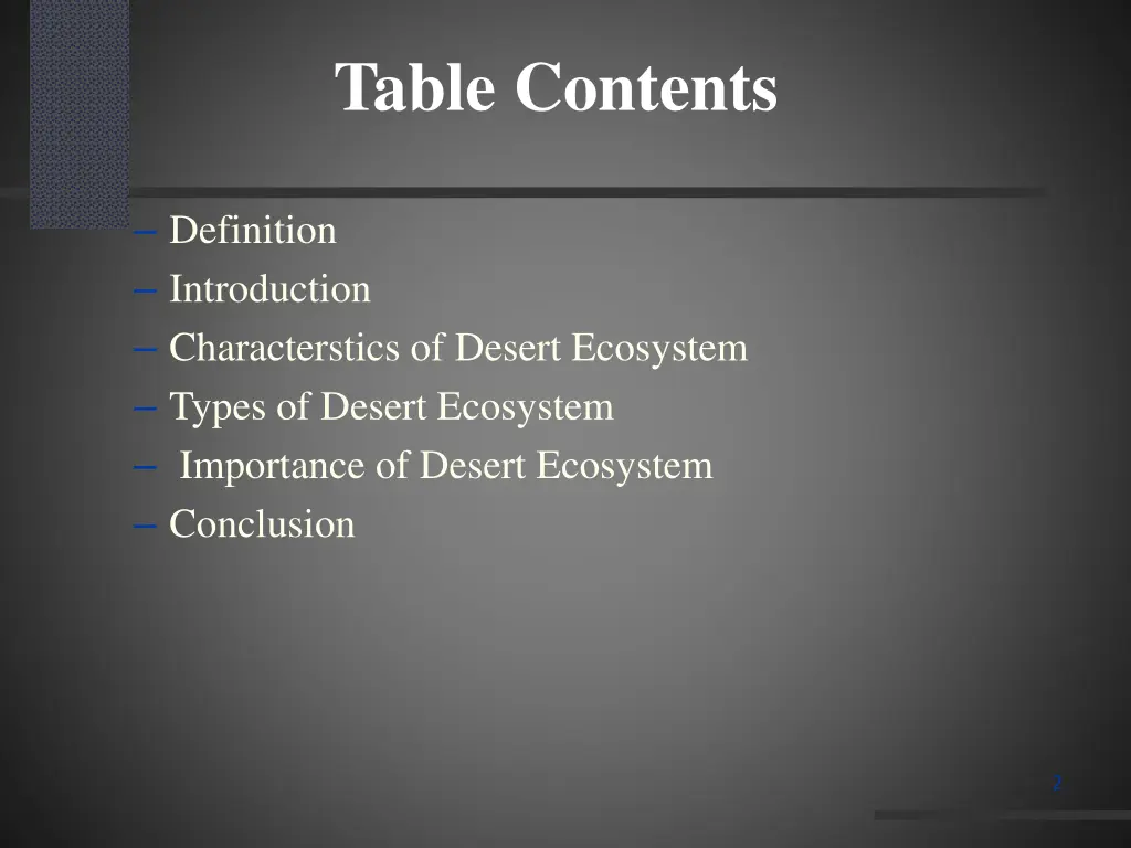 table contents