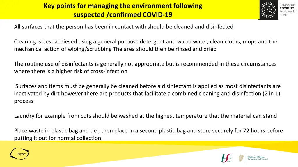 key points for managing the environment following