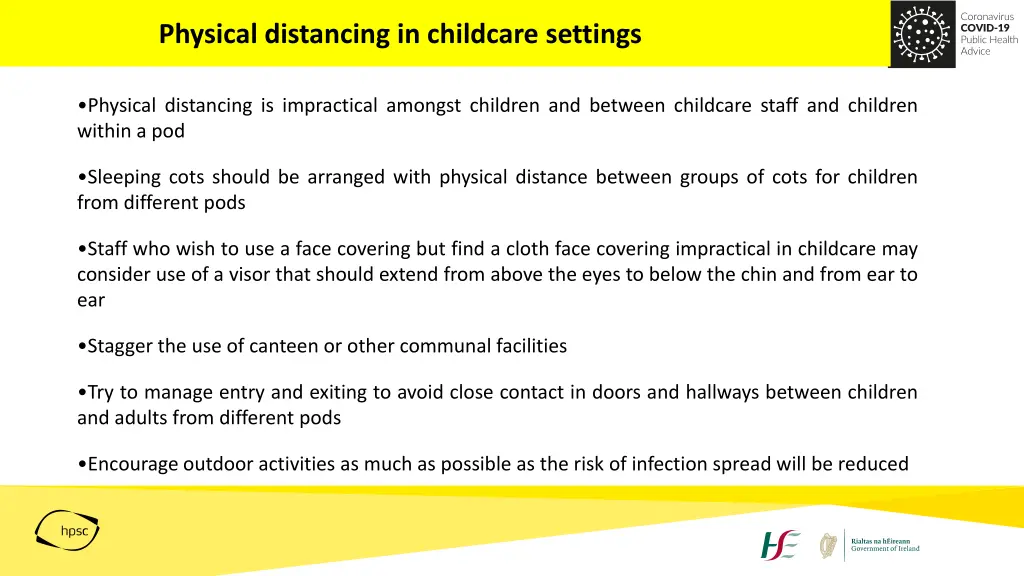 physical distancing in childcare settings