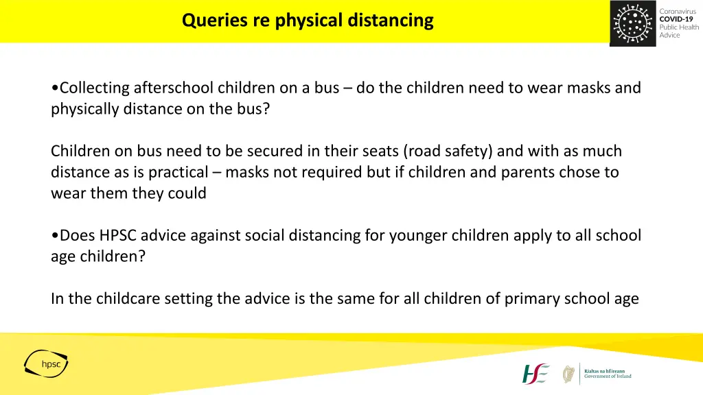 queries re physical distancing