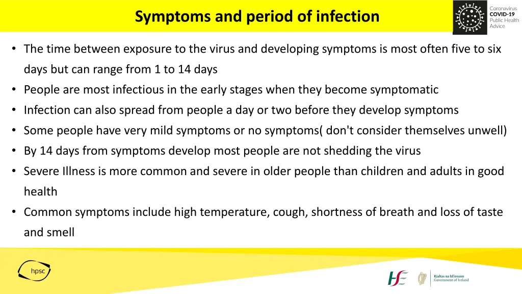 symptoms and period of infection