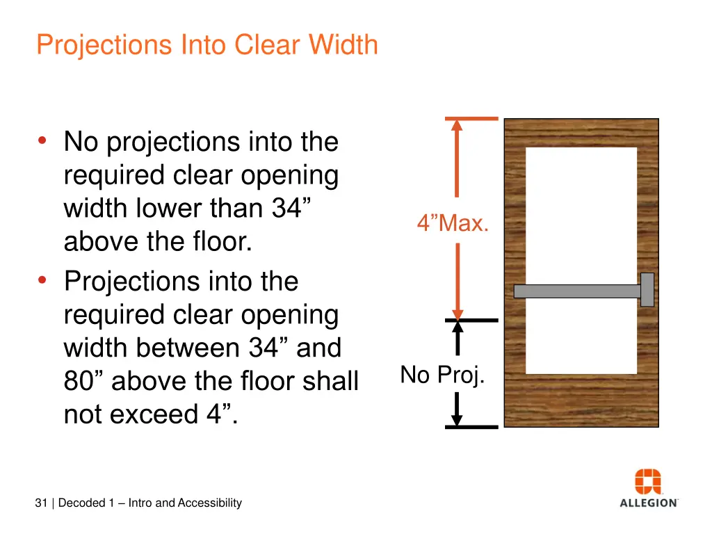 projections into clear width