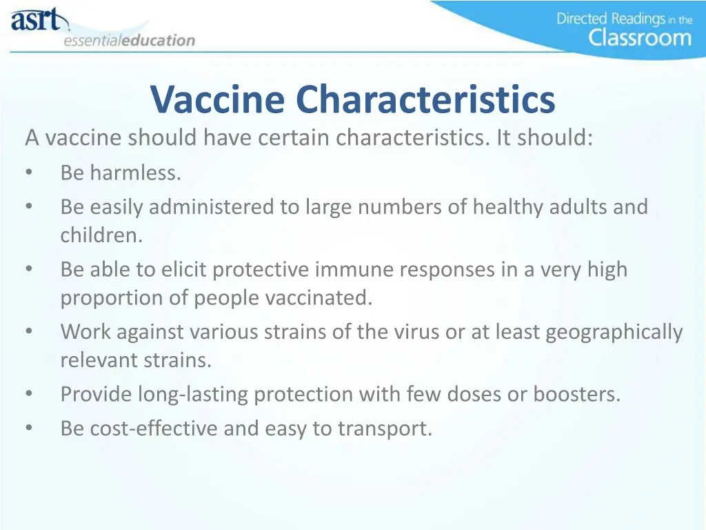 vaccine characteristics a vaccine should have