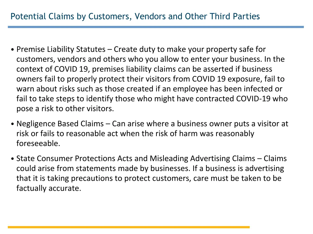 potential claims by customers vendors and other