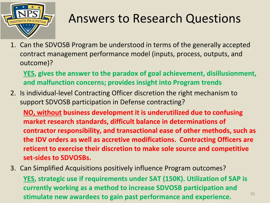 answers to research questions