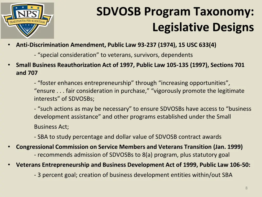 sdvosb program taxonomy legislative designs