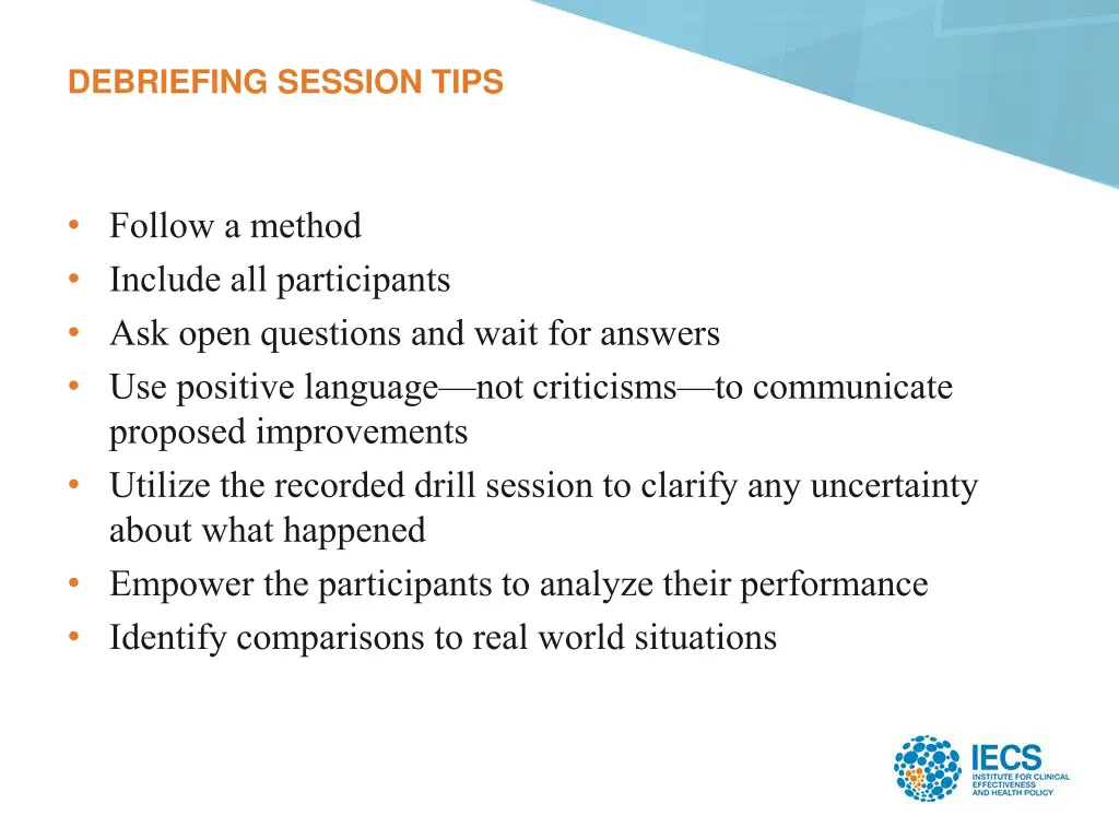 debriefing session tips