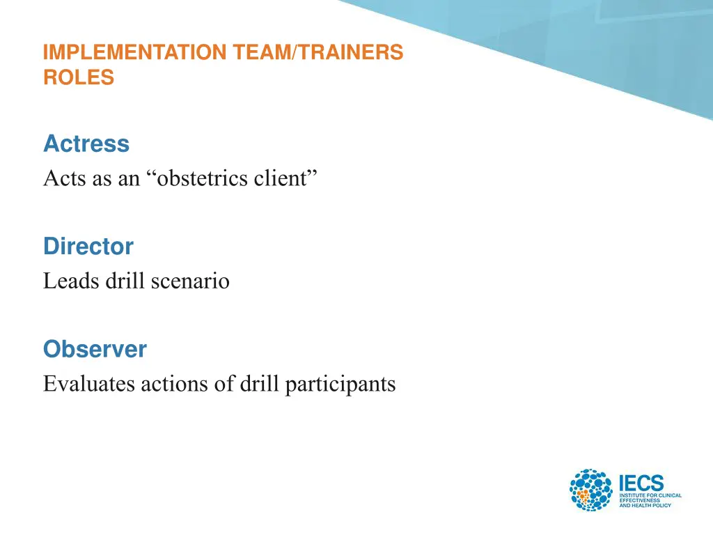 implementation team trainers roles