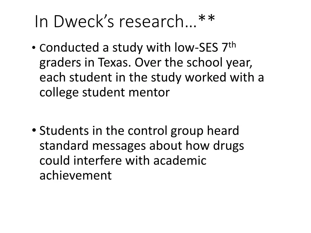 in dweck s research