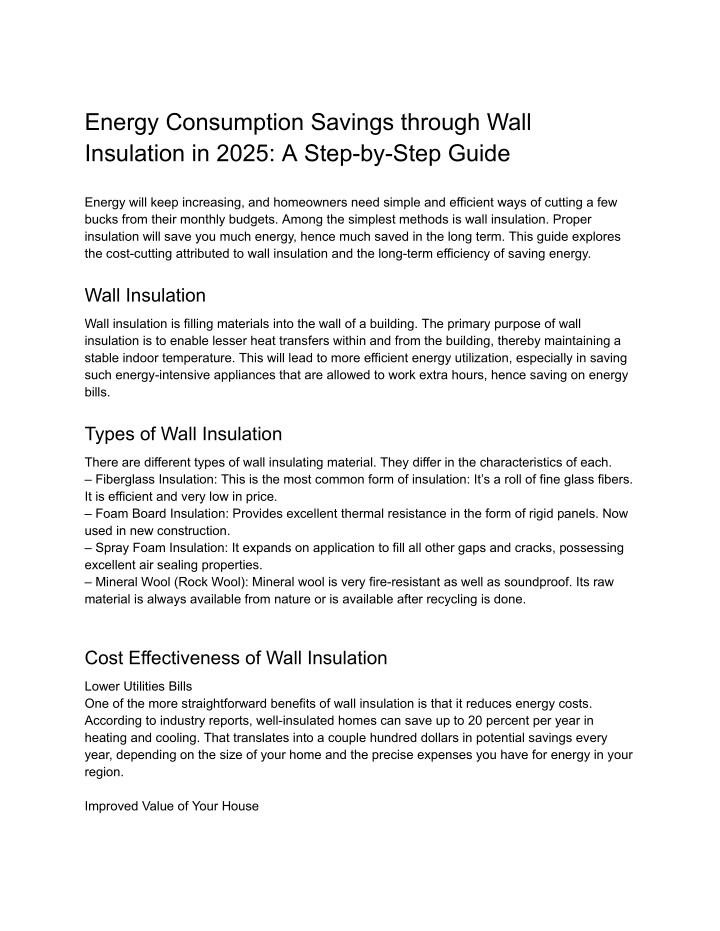 energy consumption savings through wall