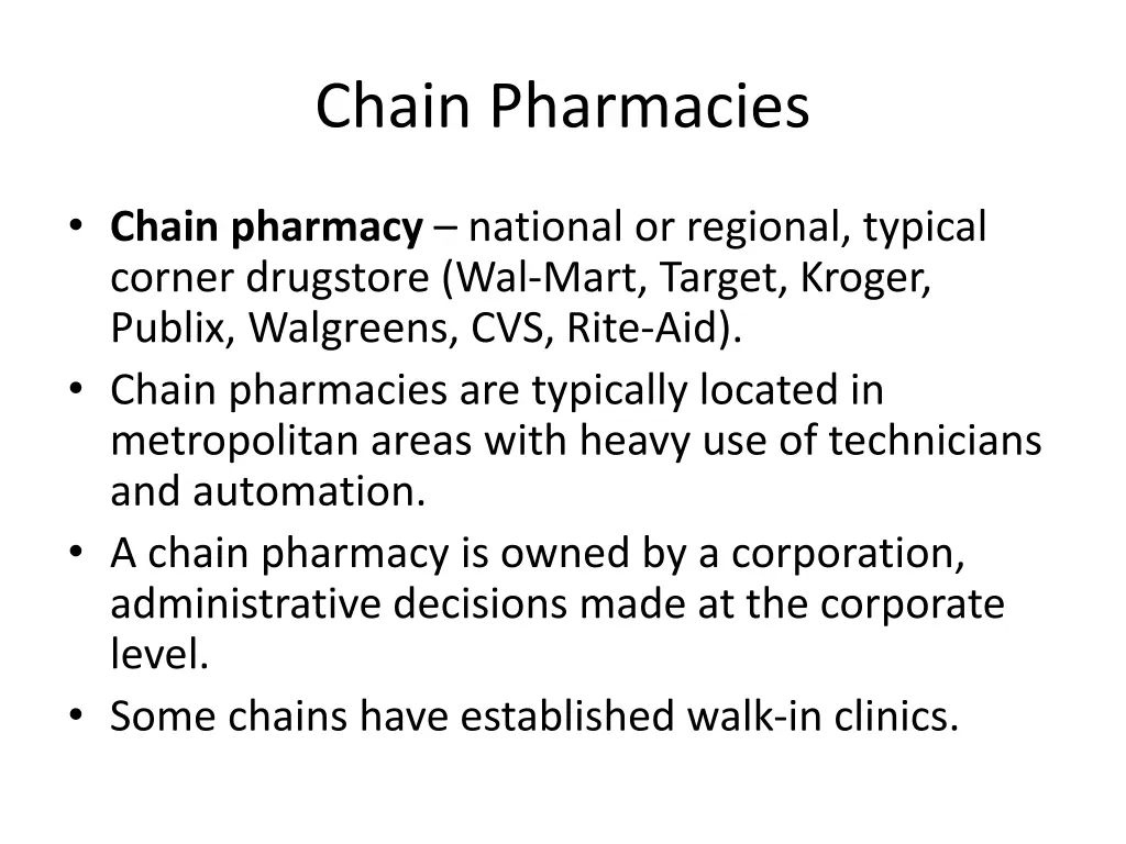 chain pharmacies