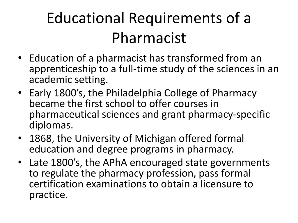 educational requirements of a pharmacist