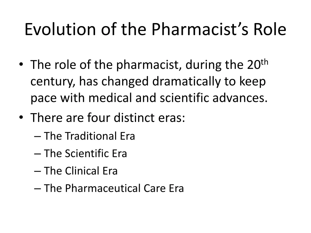 evolution of the pharmacist s role