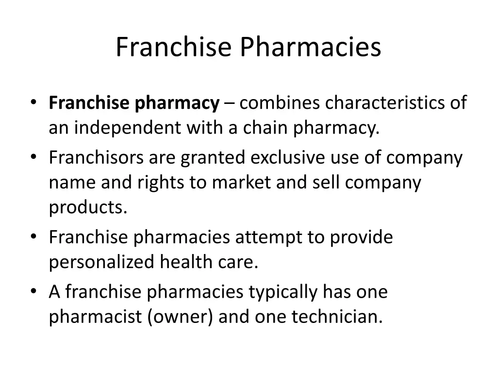 franchise pharmacies