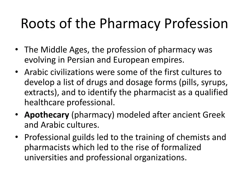 roots of the pharmacy profession