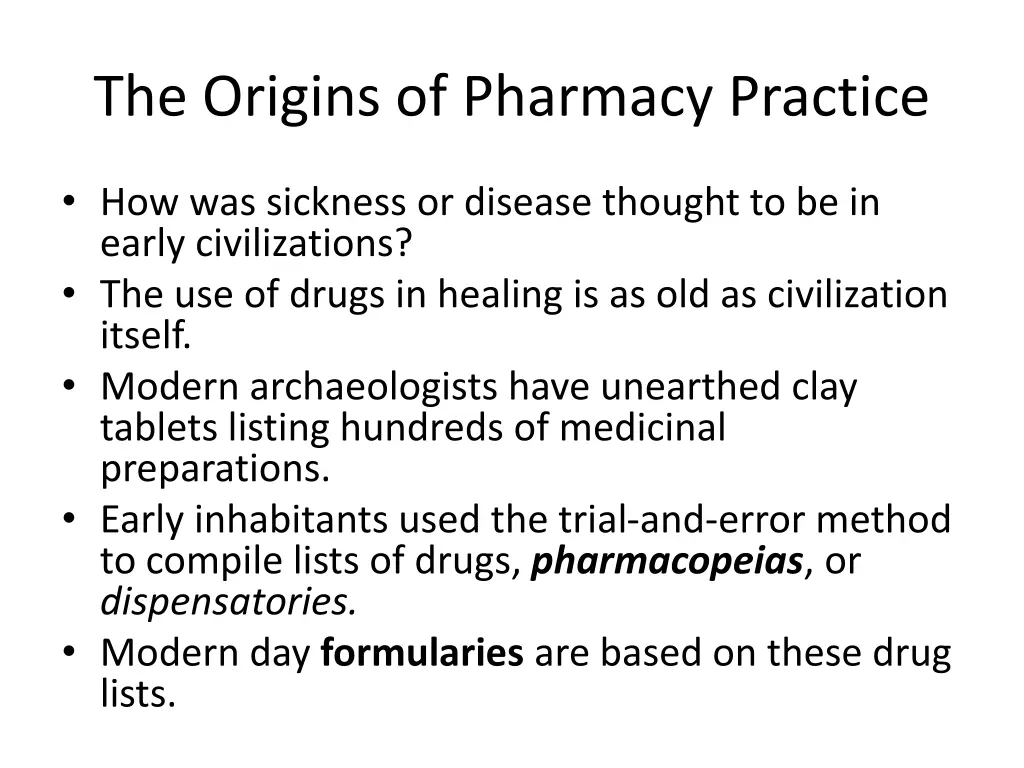 the origins of pharmacy practice