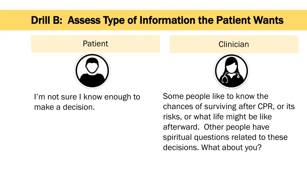 drill b assess type of information the patient