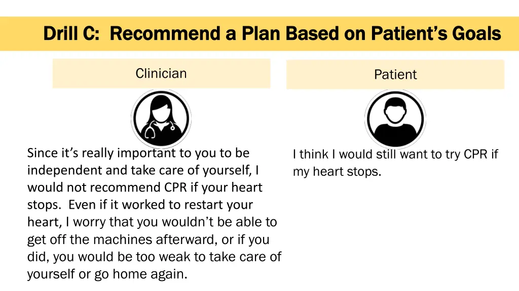 drill c recommend a plan based on patient s goals