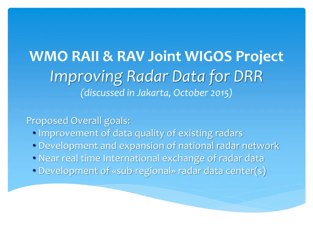 wmo raii rav joint wigos project improving radar