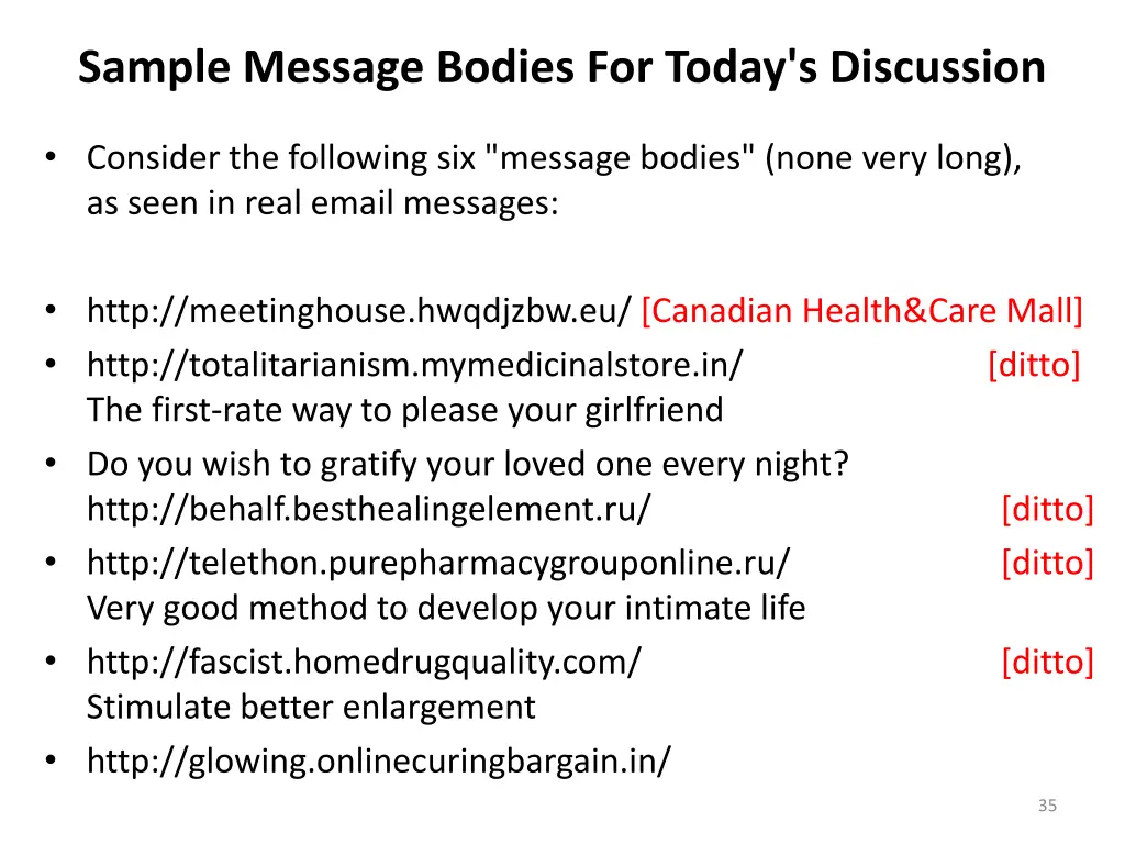 sample message bodies for today s discussion