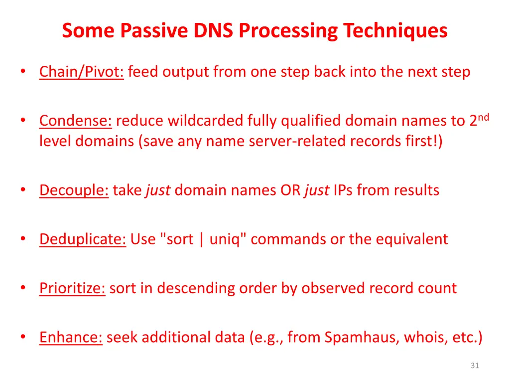 some passive dns processing techniques