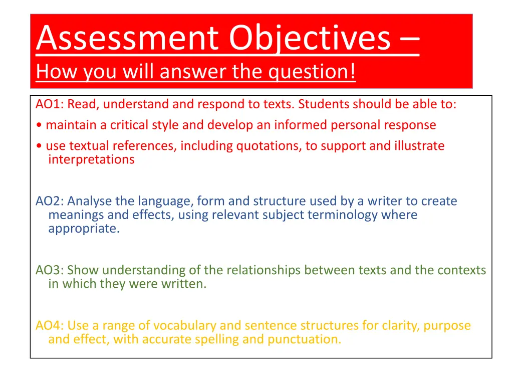 assessment objectives how you will answer