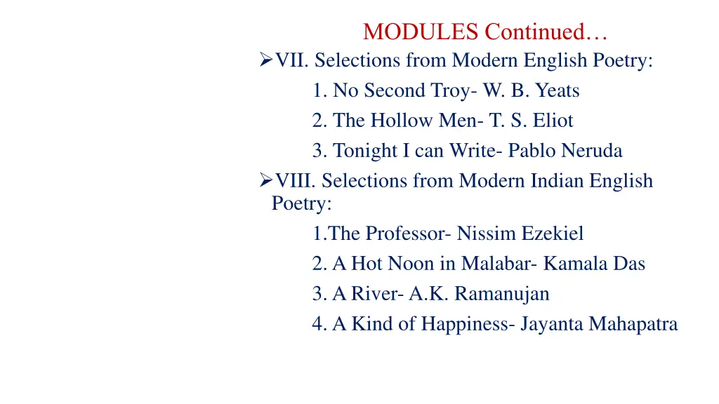 modules continued vii selections from modern