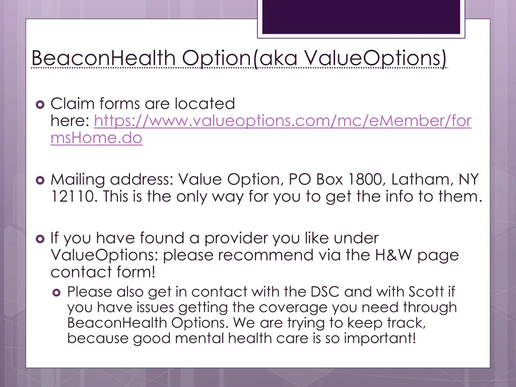 beaconhealth option aka valueoptions